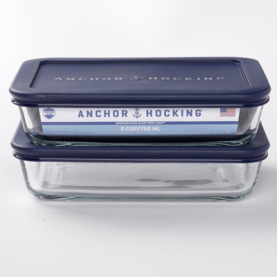 Anchor Hocking 4 Piece Glass Rectangle Food Storage Value Pack, Total 6 Cup Cap