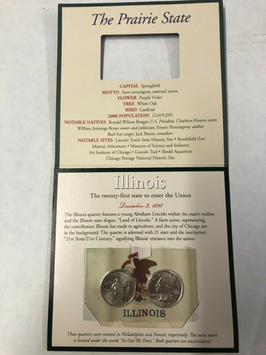 2003 ILLINOIS STATE QUARTER SET UNCIRCULATED SEALED INFORMATION CARD P&D - Picture 2 of 3