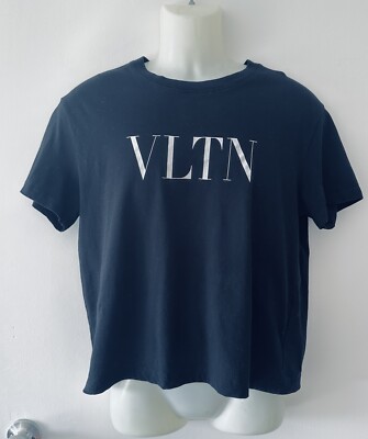 Valentino Men's VLTN Logo print Black T-Shirt Tee Top 100% Cotton