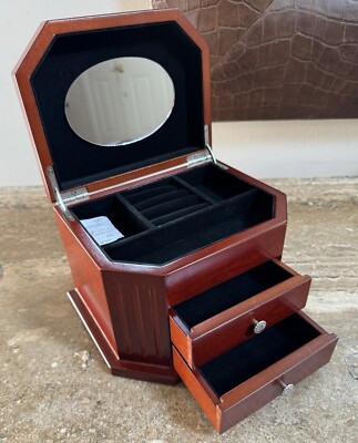 Vintage Mahogany Bombay Company 2 Drawer Flip Mirror Wooden Jewelry Box Mint
