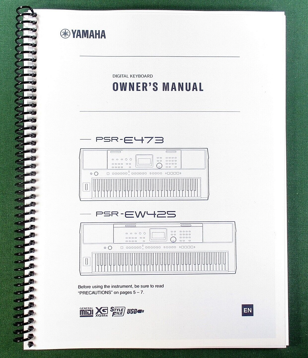 Yamaha PSR-E473 PSR-EW425 Owner's Manual: 76 Pages & Clear Covers