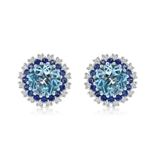 14K White Gold Diamond Swiss Blue Topaz Sapphire Stud Earrings Natural 2.44 CTW