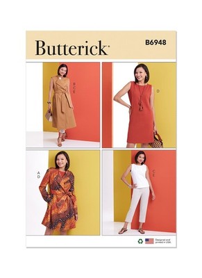 Butterick Unisex Misses' Unlined Jacket Or Vest, Belt, Knit Top, Dress and Fitte