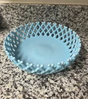 Vintage Imperial Blue Milk Glass Basketweave Dish