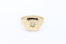 14ct Yellow Gold Diamond Gents Signet Ring Size Q 5.6g - BE1