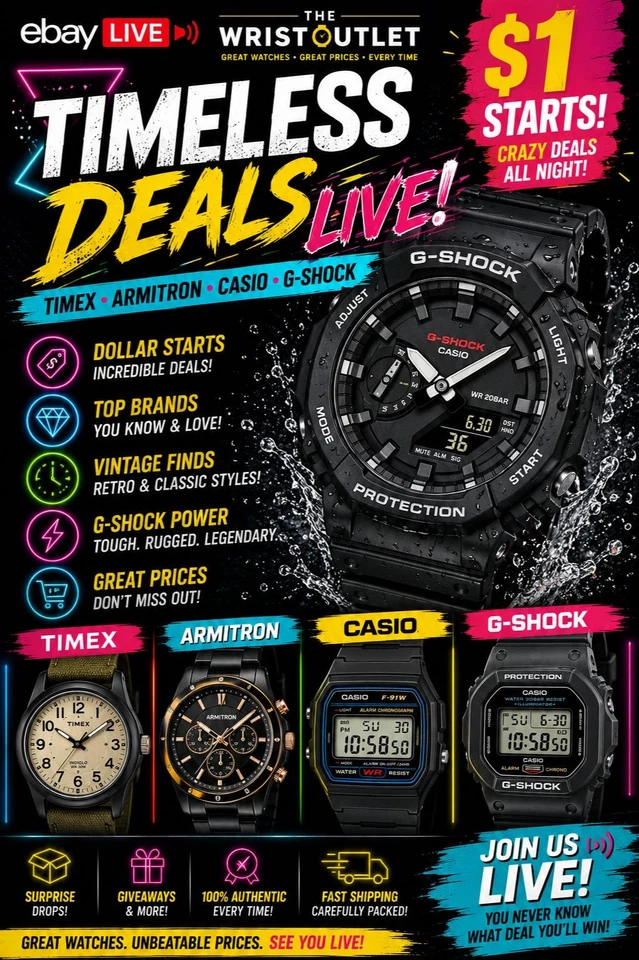 TIMELESS DEALS LIVE | TIMEX • CASIO • G-SHOCK • ARMITRON 🔥 $1 STARTS