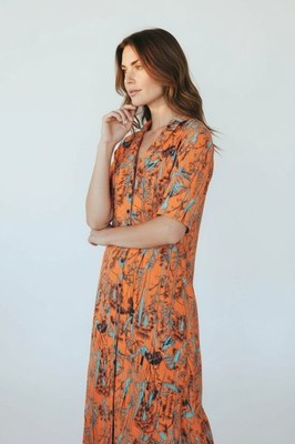 Langes Kleid Zibilondon Sasha Chelsea Collar Shirt Dress XXL Orange Blau Viskose