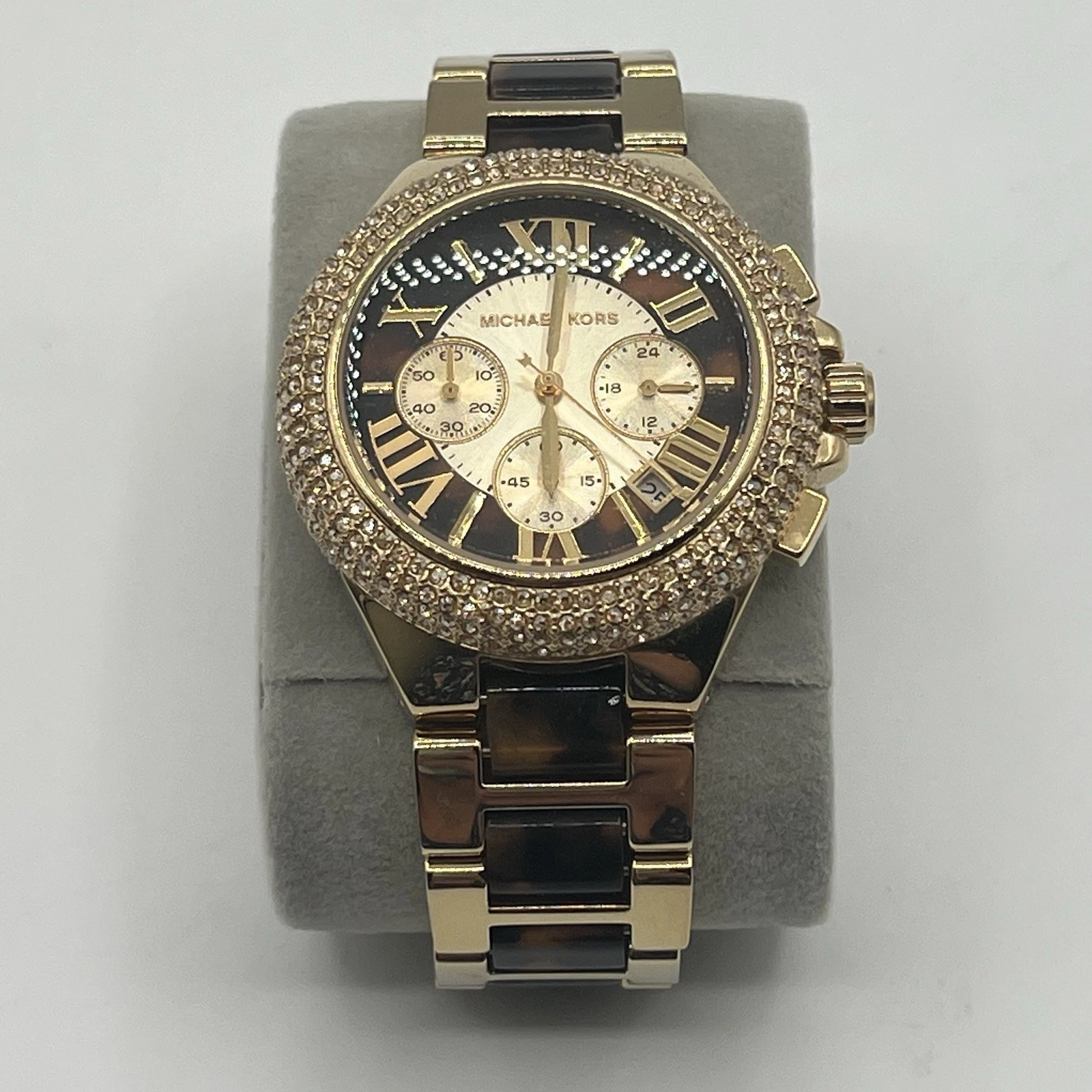 Orologio Cronografo Donna Michael Kors Camille Pave Cristalli Oro Marrone Tartaruga
