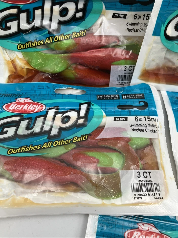 Señuelo de agua salada Berkley Gulp Swimming Mullet Fluke (3"-6", Asst. Colores) lote de 5 Foto 3 de 4
