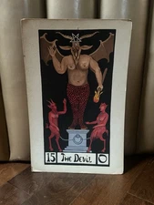 Vintage Devil Hand Painted Waite Tarot Card Picture Occult Satan Rare 22” X 14”