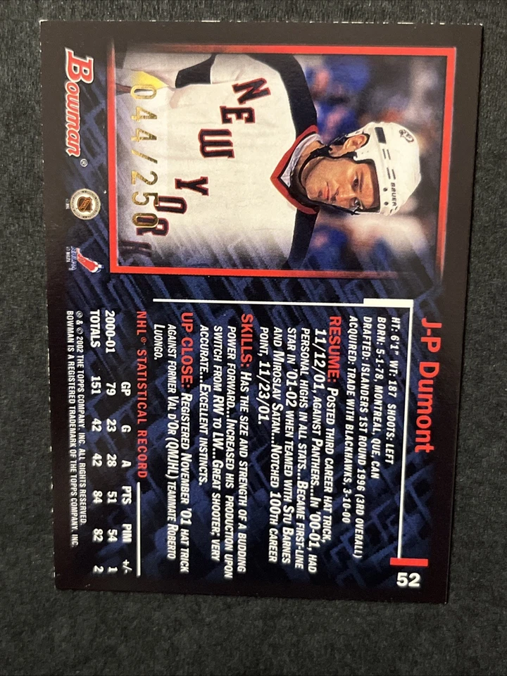 02-03 Bowman Hockey Young Stars 52 JP Dumont /250 - Image 2 of 2