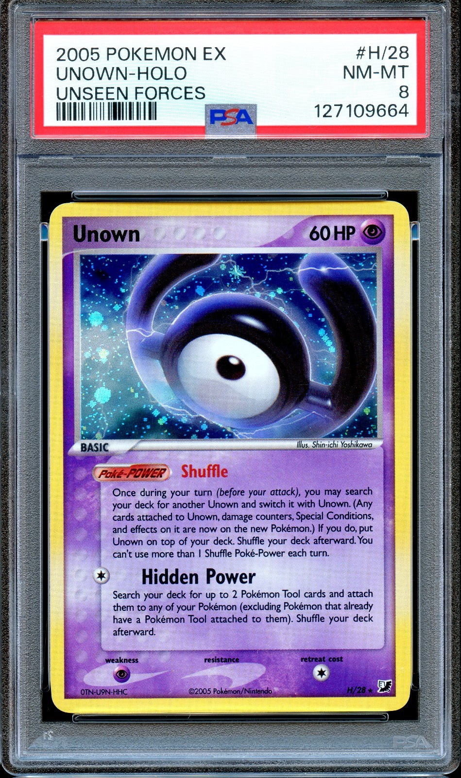 PSA 8 Unown #H/28 Unseen Forces 2005 EX Pokemon Card Holo NEAR MINT