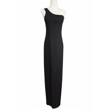 Rampage One Shoulder Black Maxi Dress Size 7 Y2K Column Gown Made USA