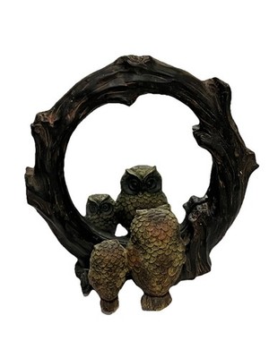 Vintage Resin Owl Family Tabletop Mirror In Reflection  Retro Boho Cottagecore