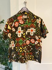 Vintage 60s Hawaiian Bark Cloth Pocket Shirt Tiki Honolulu Hawaii Luau Mod Surf