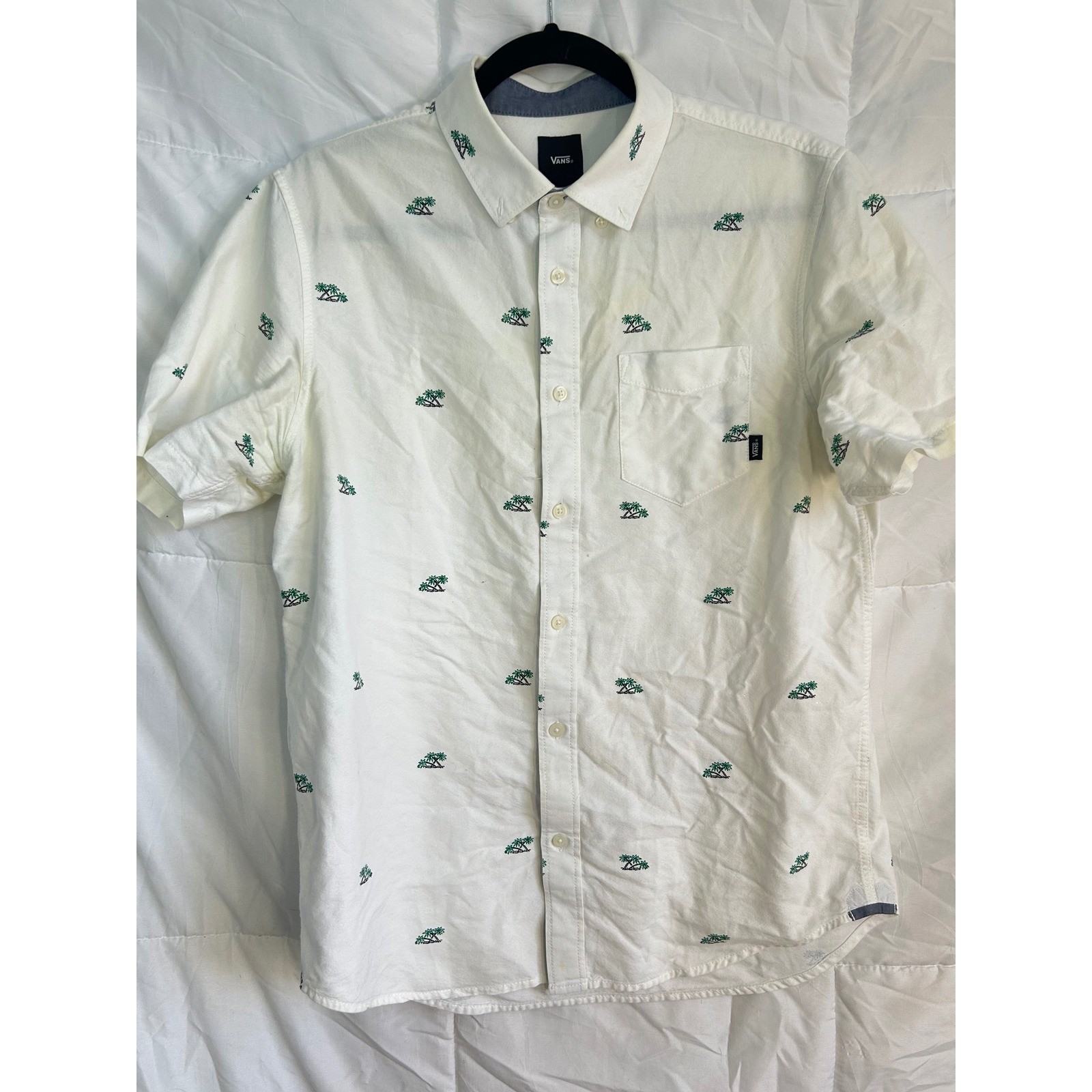 Vans Men's Short Sleeve Button Up Shirt Small Classic Fit Palm Tree Print White