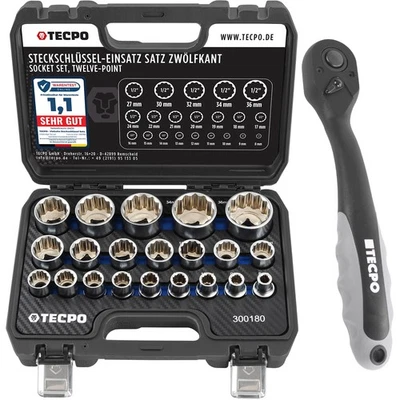TECPO STECKSCHLÜSSEL SATZ 1/2" SET 21-tlg 8-36 mm VIELZAHN + UMSCHALTKNARRE 1/2" - Bild 1 von 4