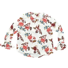 Loft Multicolor Button-Up Top, Size M Plus, Preowned V Neck Floral Long Sleeve