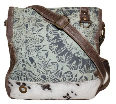 MYRA BAG Brown & Mint-Green Canvas & Cowhide Leather Crossbody Bag 10x9