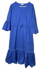 Sweet Salt Midi Dress Plus Size 2X Blue Ruffle Puff Sleeve Modest Easter XXL