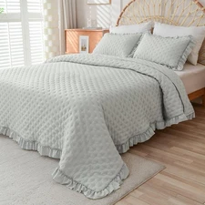 Bedding Set Ultrasonic Quilt Sets with Ruffled Edges All Season (Twin 80"x90")