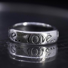 size 6, vintage sterling silver 925 handmade ring wide band embossed  love  