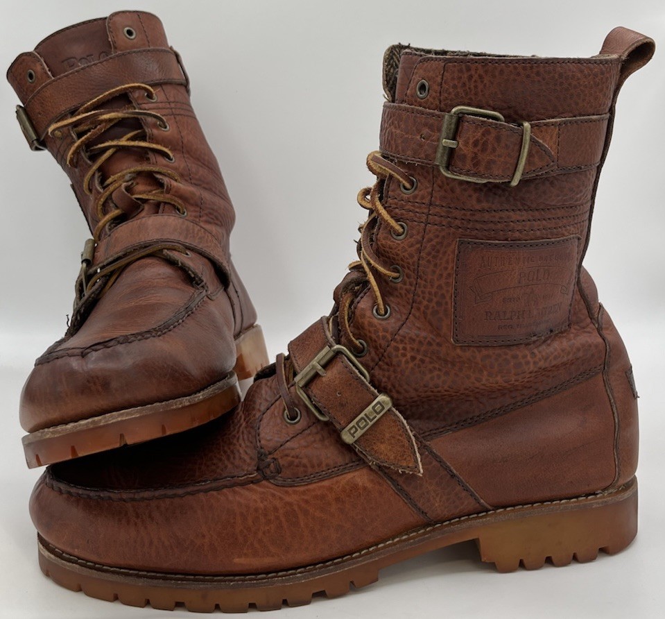 Polo Ralph Lauren Radbourne Brown Leather Combat Biker Boots Men's
