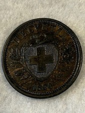 1890 B SWITZERLAND 2 RAPPEN KM# 4.1 - BETTER GRADE COIN! SHIPS FREE!!