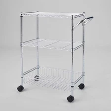 3 Tier Metal Utility Cart Chrome - Brightroom: Rolling Kitchen Storage with