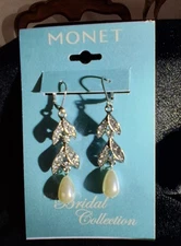Monet silver and pearl drop earrings NWT