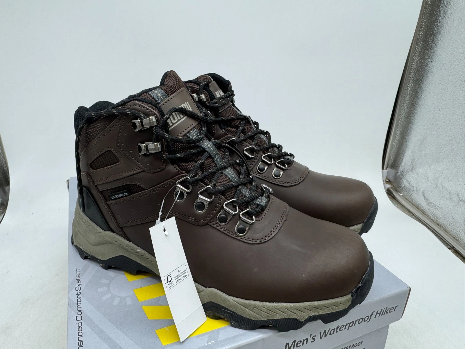 Khombu Kenny Hiking Boots Men's Brown Leather Lace-Up Ankle Waterproof - 9