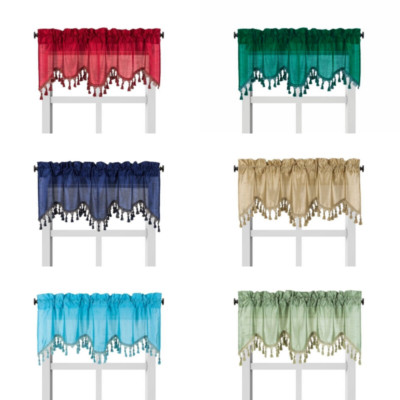1PC WAVE WATERFALL VALANCE SWAG WINDOW CURTAIN W/TASSEL TRIM CASCADING FAUX SILK