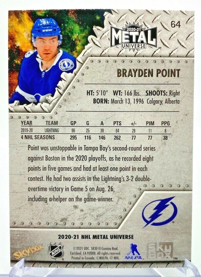 2020-21 NHL Skybox Metal Universe Brayden Point #64 Tampa Bay Lightning - Image 2 of 3
