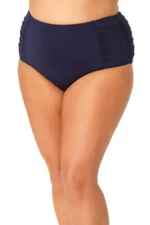 MSRP $64 Anne Cole Plus Size Side-Shirred High-Waist Navy Size 18W