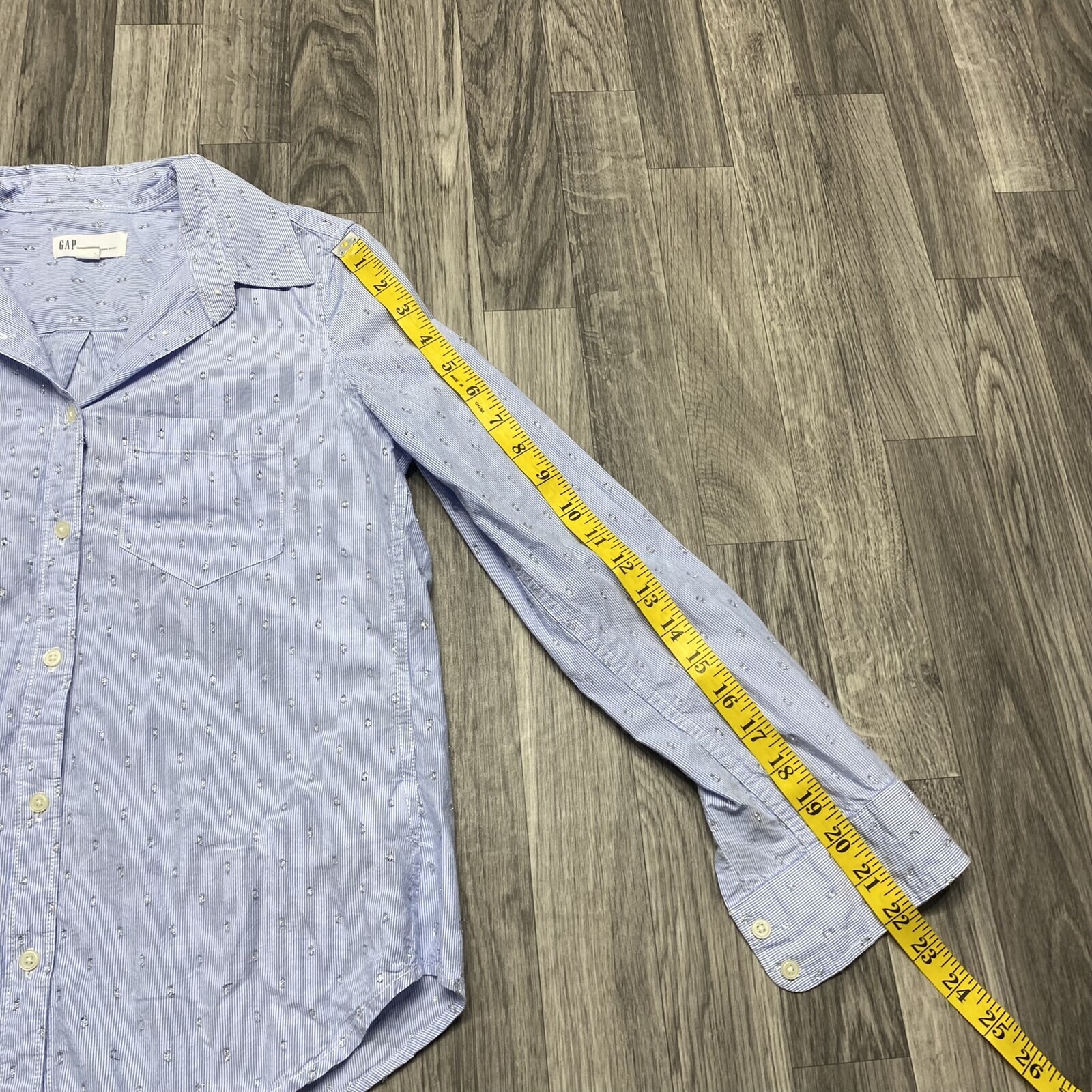 GAP Fitted Boyfriend Button Down Blue Striped Cas… - image 11