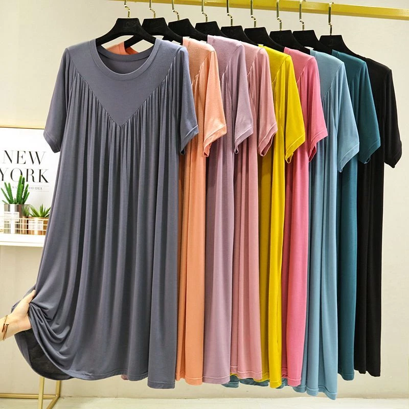 Women Short Sleeve Nightgown Sleep Dress Modal Cotton Sleepwear Nightwear Pajams - Image 4 of 4