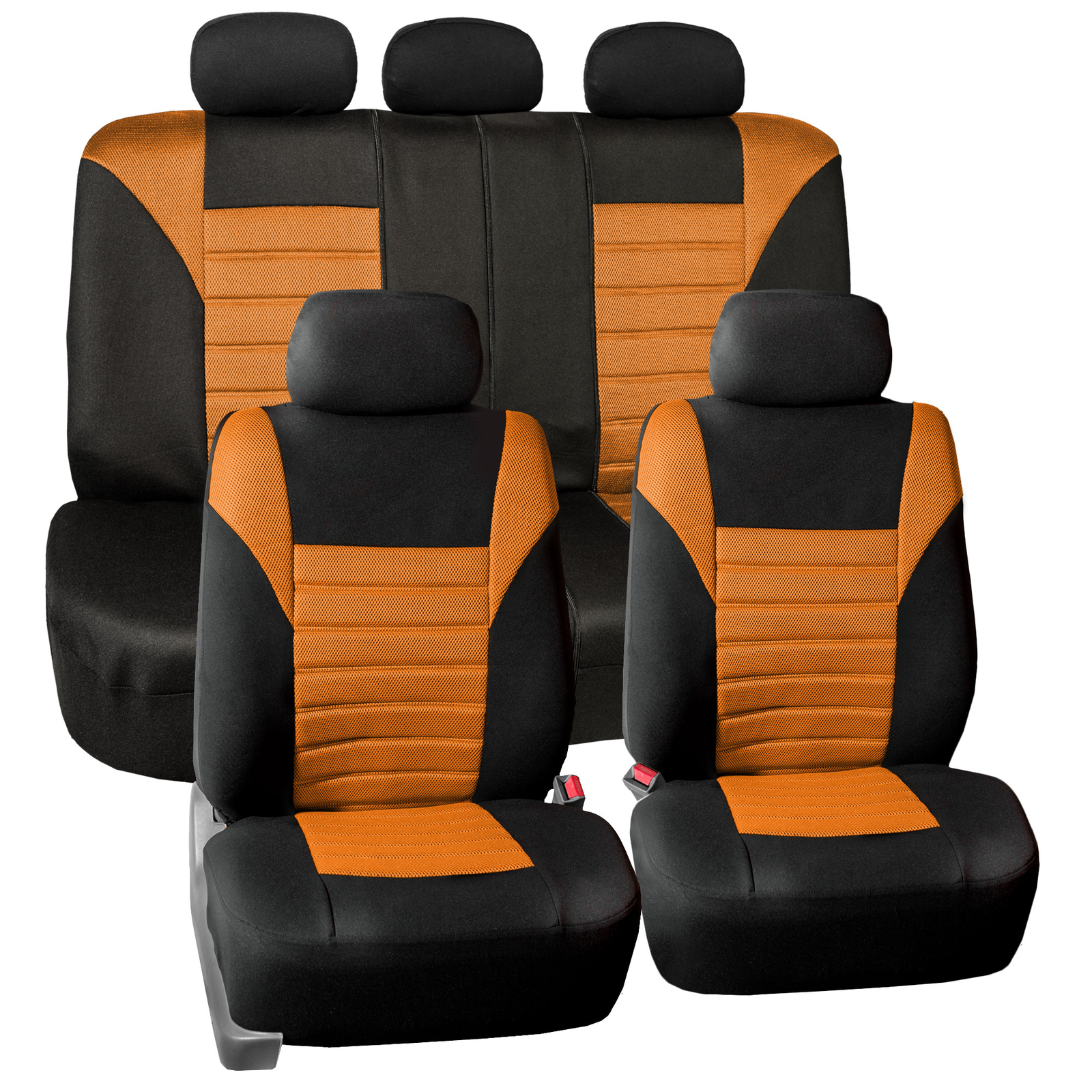 Orange Car Seat Covers for Auto Car SUV with Beige Carpet Floor Mats