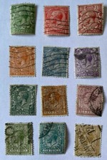 GB KGV 1924 SG418-429, �d - 1/- BLOCK CYPHER, Fine Used, set of 12, light cancel
