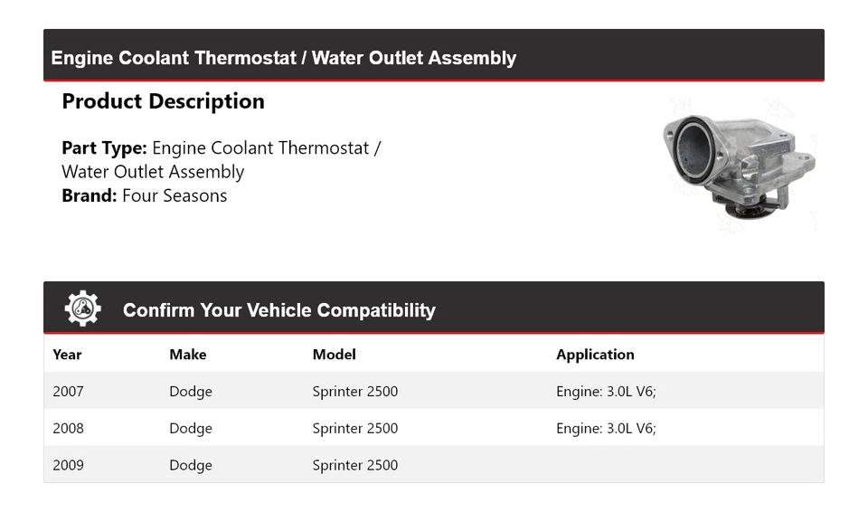 Conjunto de termostato/salida de agua para Dodge Sprinter 2500 2007-09 4 estaciones Foto 2 de 4