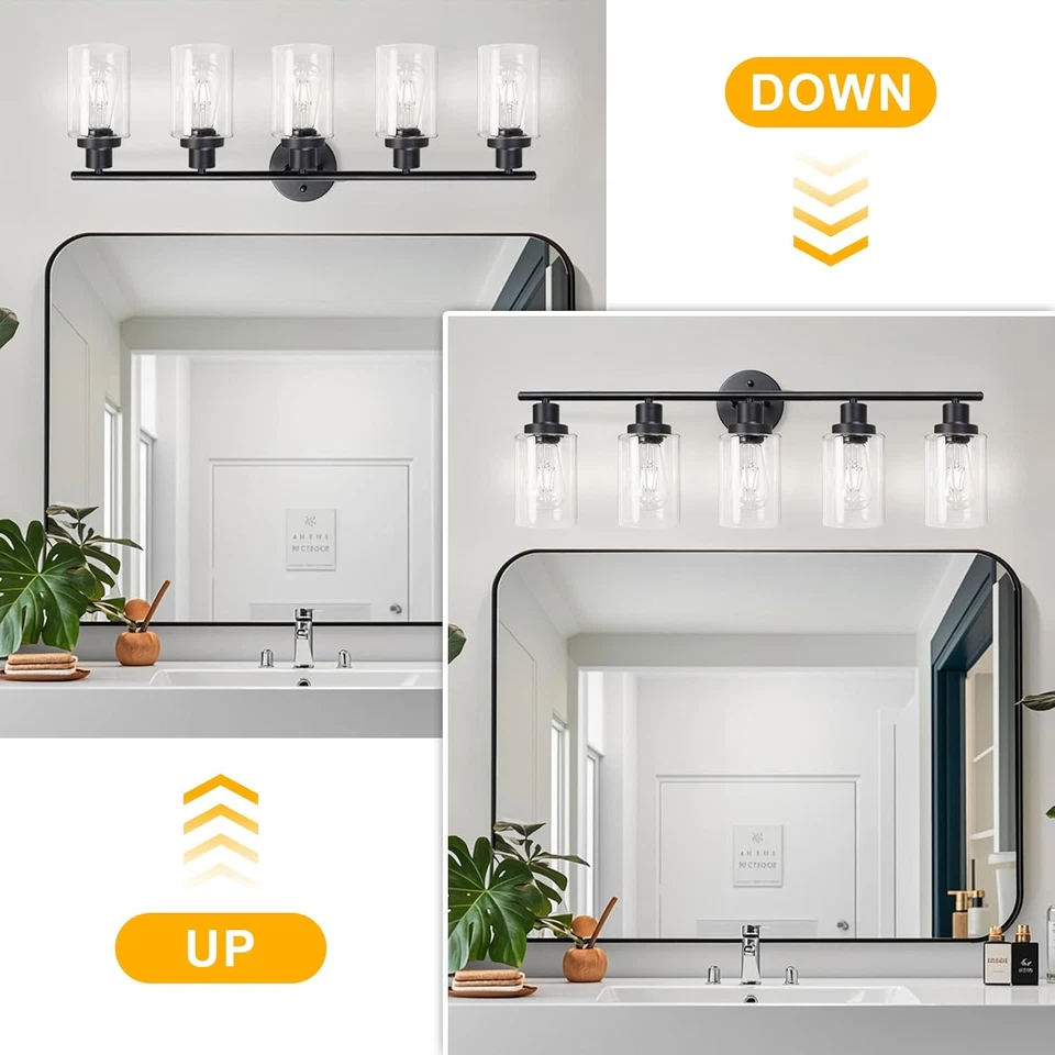 Moderne Badleuchten, 5-flammige Waschtischleuchten, schwarze Wandlampe mit Steil - Bild 2 von 4