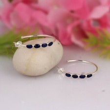 Natural Lapis Lazuli Hoop Earrings Solid 925 Silver Women's Wedding Jewelry