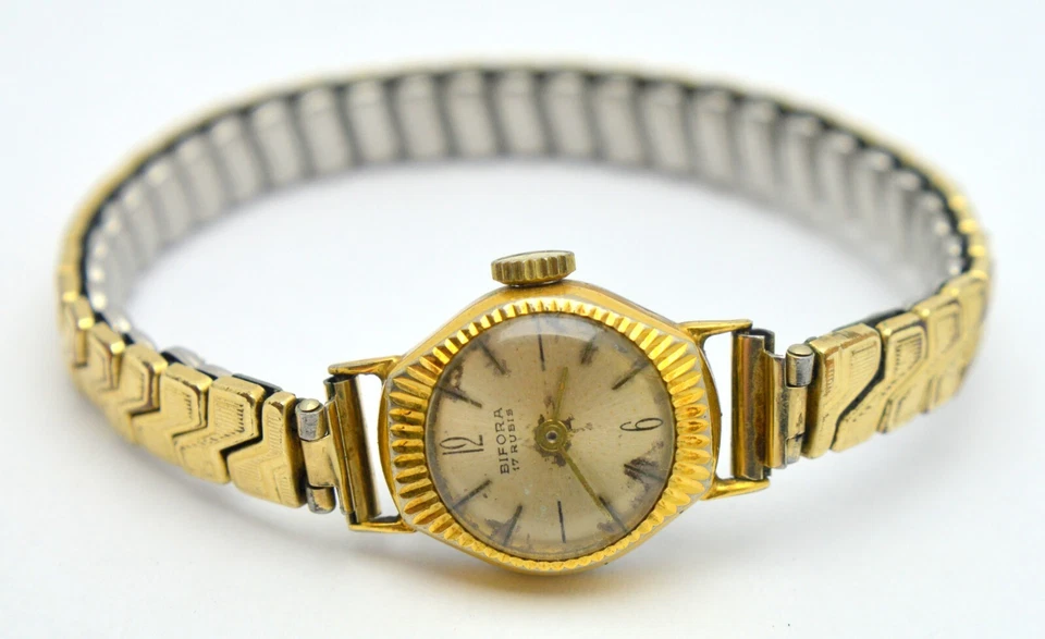 ВИНТАЖНЫЕ ЖЕНСКИЕ МЕХАНИЧЕСКИЕ ПОЗОЛОЧЕННЫЕ ЧАСЫ BIFORA С 17 КАМНЯМИ - Изображение 4 из 4