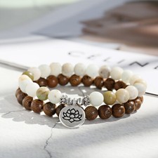Natural Stone Buddha Beads Bracelet Lotus Charm Bracelet Women Men Yoga Jewelry