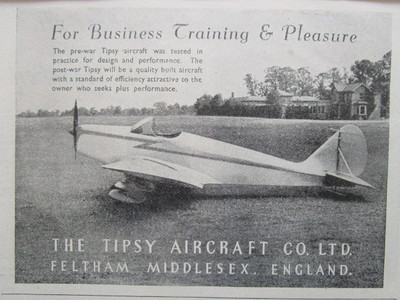 10/1945 PUB THE TIPSY AIRCRAFT FELTHAM AVION FLUGZEUG ORIGINAL AD