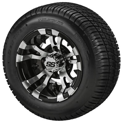 (4) Golf Cart 205/50-10 Deli Low Pro Tires on 10x7 Black/Machined Vampire Wheels