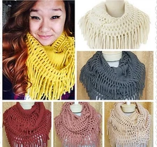 Fringe Infinity Scarf Knit Loop Winter Circle Cable Fringed Warm Long Fashion US