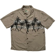 Paradise Found Shirt Mens Size M Short Sleeve Hawaiian Silk Palm Tree Gray