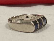 Vintage NF 925 SIGNED Sterling Silver Abalone Shell Inlay BAND RING Size 6.75