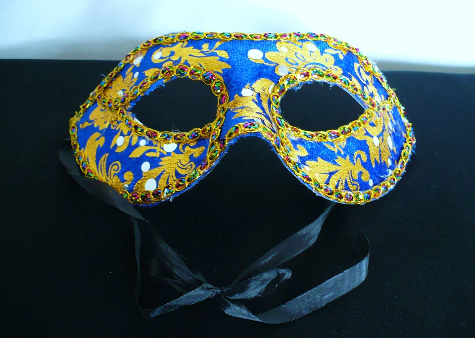 Venetian Style Eye Mask Blue Gold Decorative Halloween Masquerade Costume - Image 3 of 4