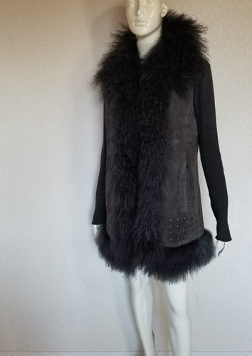 Milestone Lange feminine Leder Weste mit Echtfell Mongolian Fell Nieten - Bild 5 von 17